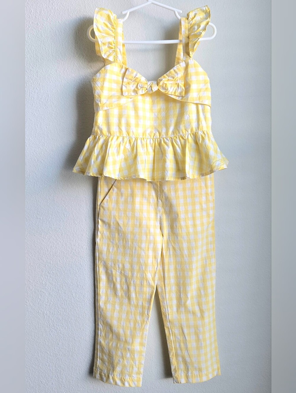 Janie and Jack- Girl's Sz 6 Yellow White Gingham Tank and Pant Set